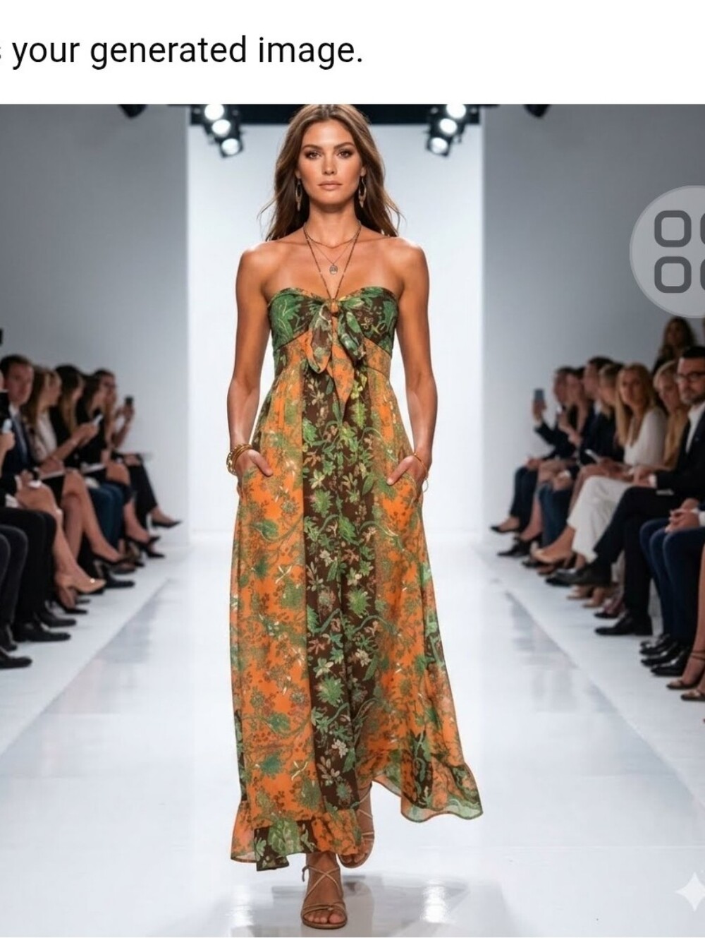 Strapless Floral Maxi Dress in Orange and Green